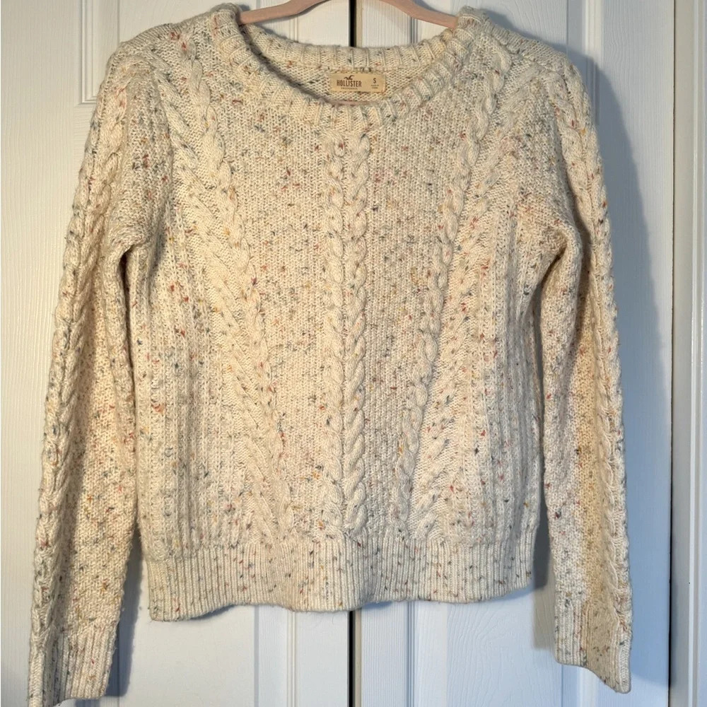 Hollister Cream with Multi Color Flecks Small Sweater